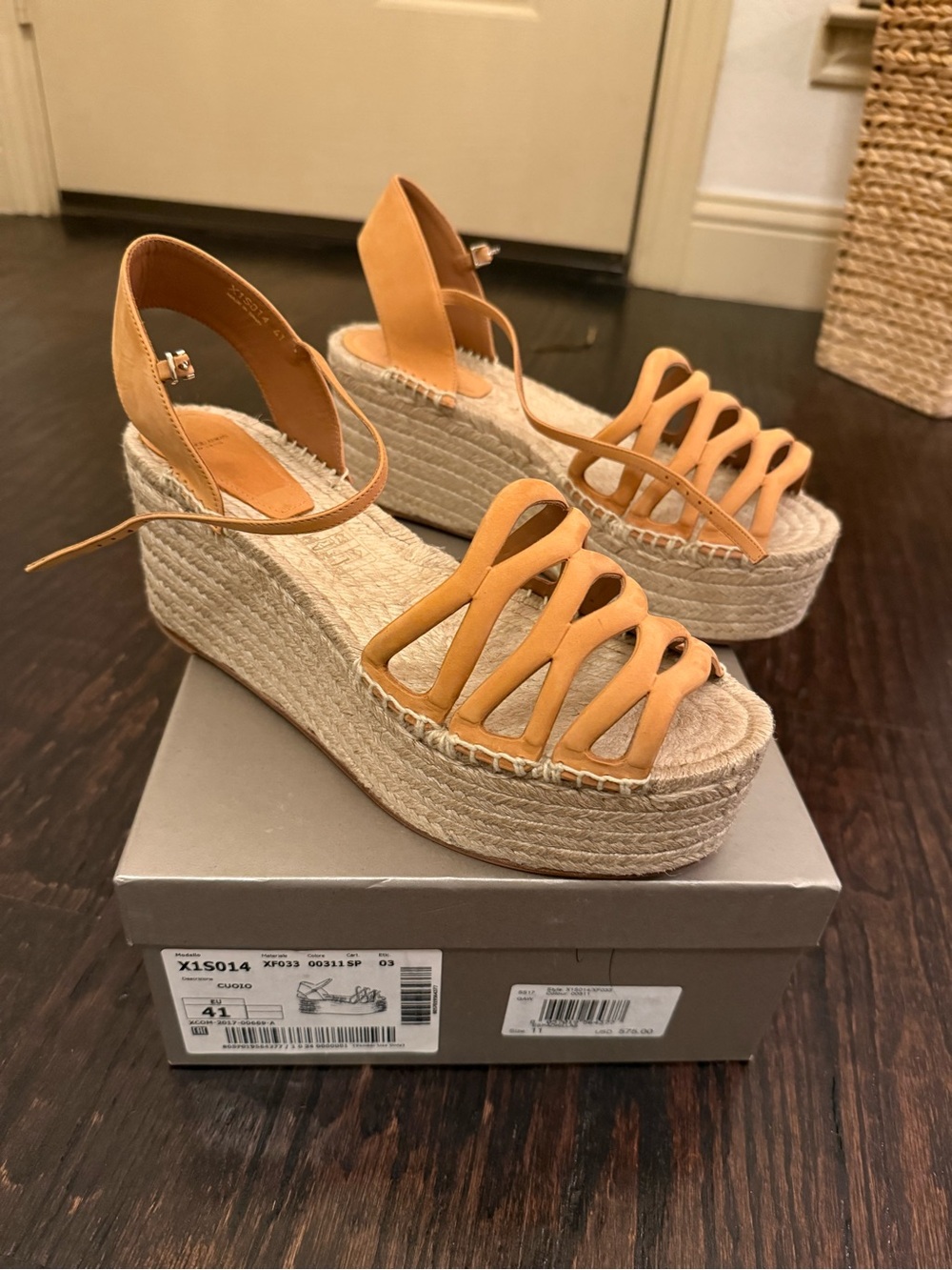 Giorgio Armani Tan Leather Platform Espadrille Wedges
